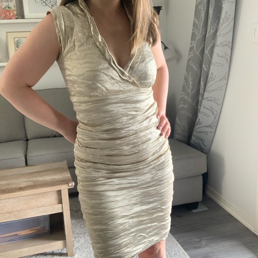 Vintage Nicole Miller Gold Crinkle Dress